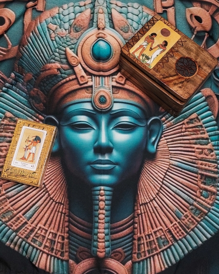 Cofre diseño egipcio + Tarot Egipcio + Paño Egipcio