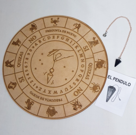 Kit Péndulo Facetado (Reiki-Radiestesia) + Tablero de Fibrofacil 